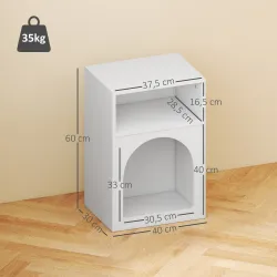 Mesilla de Noche Estrecha con 2 Compartimentos Abiertos Diseño en Forma de Arco 40x30x60 cm Blanco - Ogal.Es