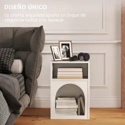 Mesilla de Noche Estrecha con 2 Compartimentos Abiertos Diseño en Forma de Arco 40x30x60 cm Blanco - Ogal.Es