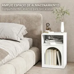 Mesilla de Noche Estrecha con 2 Compartimentos Abiertos Diseño en Forma de Arco 40x30x60 cm Blanco - Ogal.Es