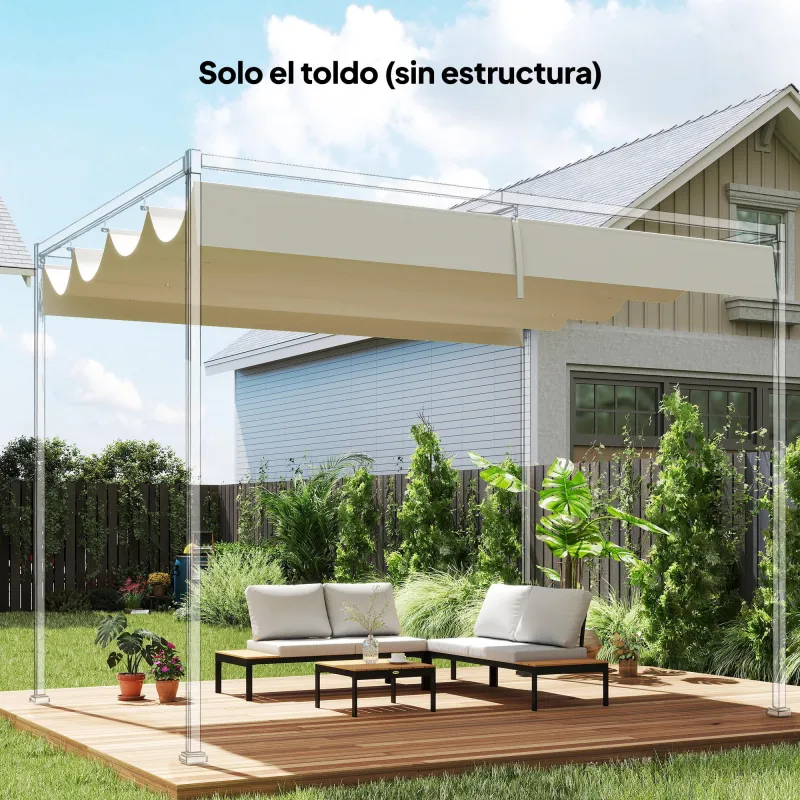 Techo de Repuesto Retráctil 4x3,5 m para Marco de 4x3 m Toldo de Tela Solo para Cenador Jardín con 8 Orificios C... - Ogal.Es