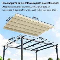 Techo de Repuesto Retráctil 4x3,5 m para Marco de 4x3 m Toldo de Tela Solo para Cenador Jardín con 8 Orificios C... - Ogal.Es