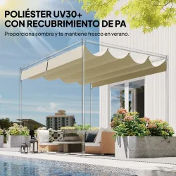 Techo de Repuesto Retráctil 4x3,5 m para Marco de 4x3 m Toldo de Tela Solo para Cenador Jardín con 8 Orificios C... - Ogal.Es