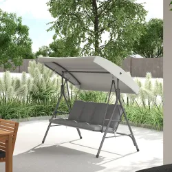 Balancín de Jardín Exterior Columpio de 3 Plazas con Toldo Ajustable y Marco de Acero 172x110x156 cm Gris Claro - Ogal.Es