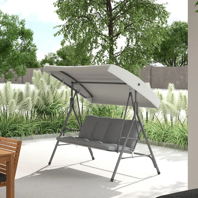 Balancín de Jardín Exterior Columpio de 3 Plazas con Toldo Ajustable y Marco de Acero 172x110x156 cm Gris Claro - Ogal.Es