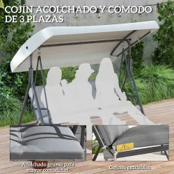 Balancín de Jardín Exterior Columpio de 3 Plazas con Toldo Ajustable y Marco de Acero 172x110x156 cm Gris Claro - Ogal.Es
