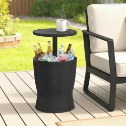 Mesa Nevera para Exterior 41 L 3 en 1 Cool Bar Mesa Auxiliar con Altura Ajustable Cubo de Hielo Tapa Elevable Negro - Ogal.Es