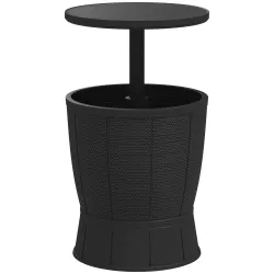 Mesa Nevera para Exterior 41 L 3 en 1 Cool Bar Mesa Auxiliar con Altura Ajustable Cubo de Hielo Tapa Elevable Negro - Ogal.Es