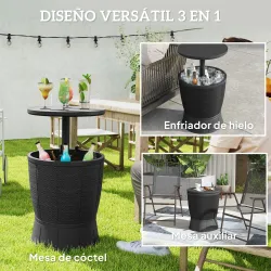 Mesa Nevera para Exterior 41 L 3 en 1 Cool Bar Mesa Auxiliar con Altura Ajustable Cubo de Hielo Tapa Elevable Negro - Ogal.Es