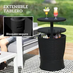Mesa Nevera para Exterior 41 L 3 en 1 Cool Bar Mesa Auxiliar con Altura Ajustable Cubo de Hielo Tapa Elevable Negro - Ogal.Es