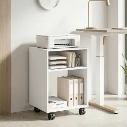 Mueble para Impresora con Ruedas 2 Estantes Abiertos para Documentos Tamaño A4 para Oficina en Casa Blanco - Ogal.Es