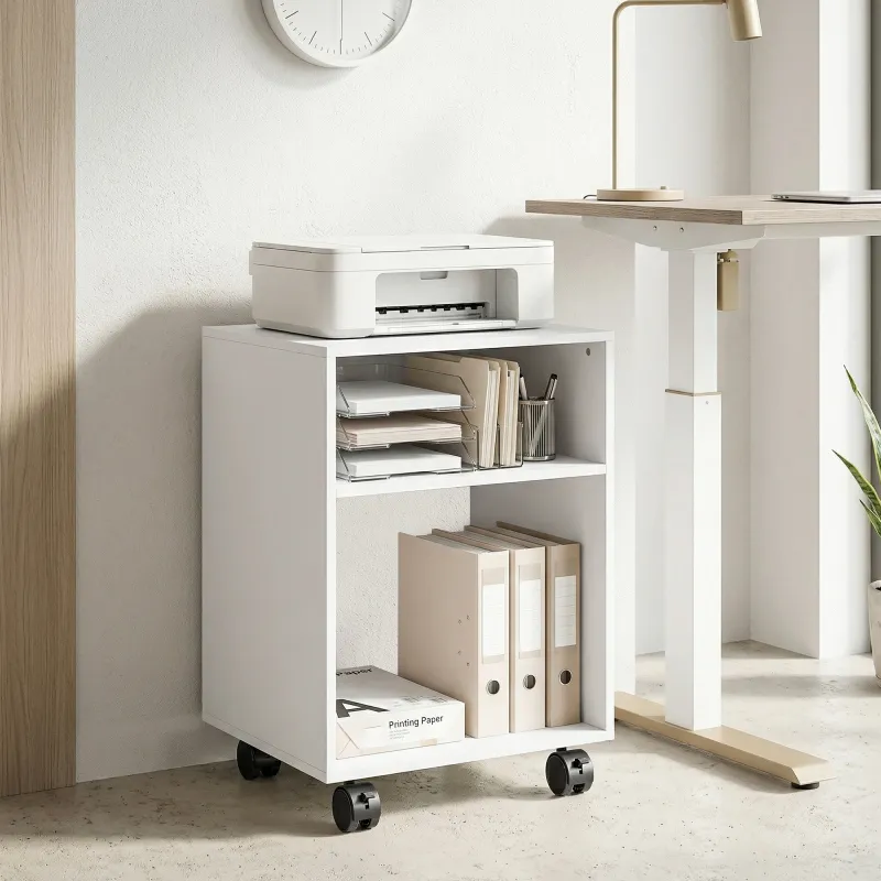 Mueble para Impresora con Ruedas 2 Estantes Abiertos para Documentos Tamaño A4 para Oficina en Casa Blanco - Ogal.Es
