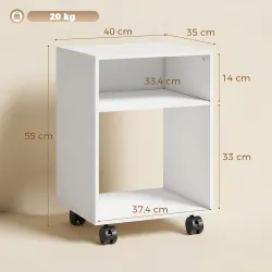 Mueble para Impresora con Ruedas 2 Estantes Abiertos para Documentos Tamaño A4 para Oficina en Casa Blanco - Ogal.Es