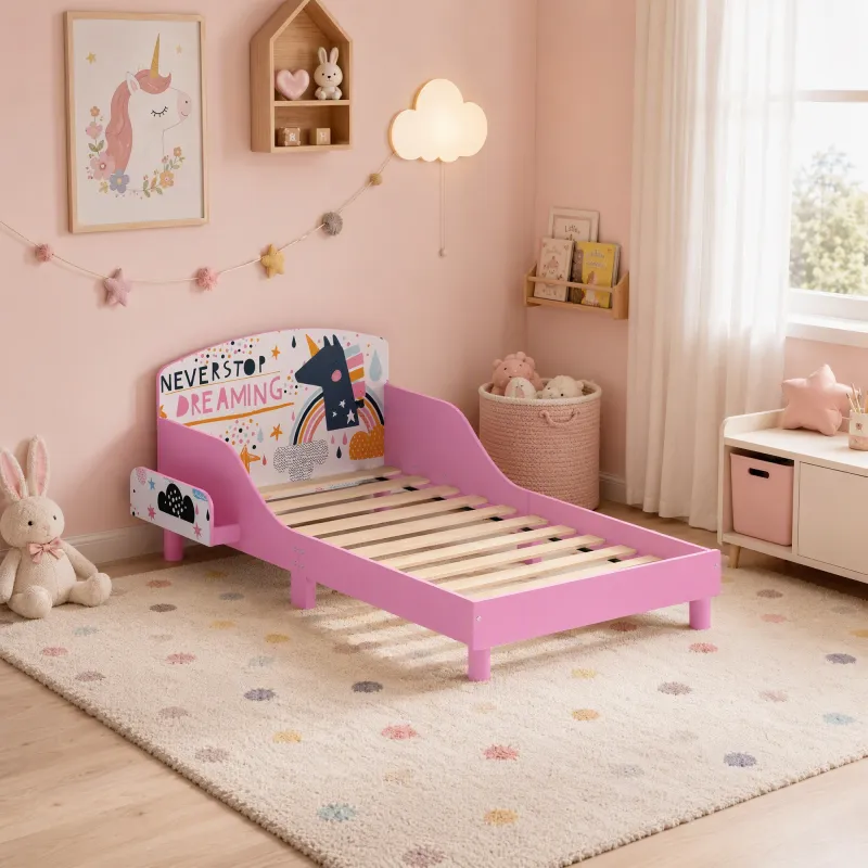 Cama Infantil con Almacenaje 70x140 cm Cama Montessori con Barandillas Tema de Superniña 3-8 Años Rosa - Ogal.Es
