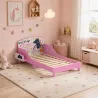 Cama Infantil con Almacenaje 70x140 cm Cama Montessori con Barandillas Tema de Superniña 3-8 Años Rosa - Ogal.Es