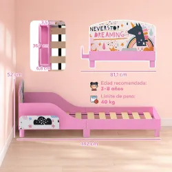 Cama Infantil con Almacenaje 70x140 cm Cama Montessori con Barandillas Tema de Superniña 3-8 Años Rosa - Ogal.Es