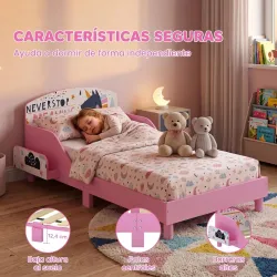 Cama Infantil con Almacenaje 70x140 cm Cama Montessori con Barandillas Tema de Superniña 3-8 Años Rosa - Ogal.Es