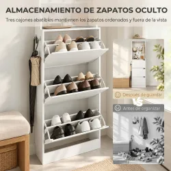 Perchero Zapatero con 3 Cajones Abatibles 9 Ganchos Estante Superior y Barra de Acero Inoxidable para Pasillo Bl... - Ogal.Es
