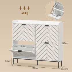 Zapatero Estrecho con 4 Cajones Abatibles y Divisores Ajustables para 8-16 Pares Blanco - Ogal.Es