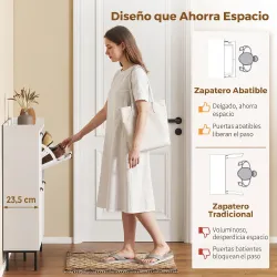 Zapatero Estrecho con 4 Cajones Abatibles y Divisores Ajustables para 8-16 Pares Blanco - Ogal.Es