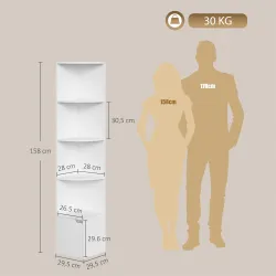 Estantería Esquinera de 5 Niveles con Estantes y Armario para Sala de Estar Dormitorio 29,5x29,5x158 cm Blanco - Ogal.Es