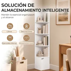 Estantería Esquinera de 5 Niveles con Estantes y Armario para Sala de Estar Dormitorio 29,5x29,5x158 cm Blanco - Ogal.Es