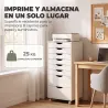 Cajonera Escritorio con 8 Cajones Ruedas Cajonera de Oficina Soporte para Impresora Blanco - Ogal.Es