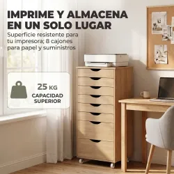 Cajonera Escritorio con 8 Cajones Ruedas Cajonera de Oficina Soporte para Impresora Roble - Ogal.Es