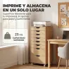 Cajonera Escritorio con 8 Cajones Ruedas Cajonera de Oficina Soporte para Impresora Roble - Ogal.Es