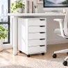 Cajonera Escritorio con 5 Cajones Ruedas Cajonera de Oficina Soporte para Impresora Blanco - Ogal.Es