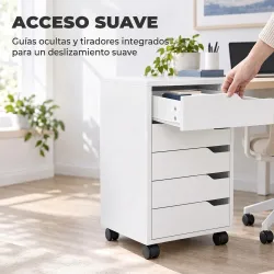 Cajonera Escritorio con 5 Cajones Ruedas Cajonera de Oficina Soporte para Impresora Blanco - Ogal.Es
