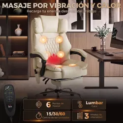Silla de Oficina con 6 Puntos de Masaje Calor Lumbar Reposapiés Altura Ajustable Control Remoto y Tejido de PU B... - Ogal.Es