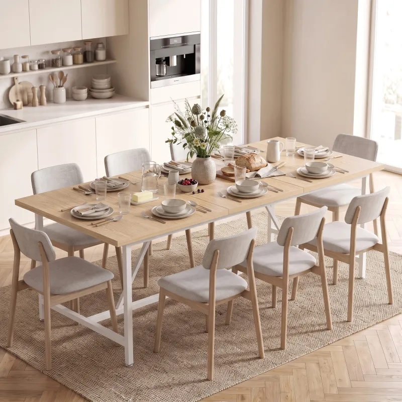 Mesa de Comedor Rectangular para 6 Personas Estilo Industrial con Estructura Metálica 180x80x76 cm Roble - Ogal.Es