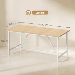 Mesa de Comedor Rectangular para 6 Personas Estilo Industrial con Estructura Metálica 180x80x76 cm Roble - Ogal.Es