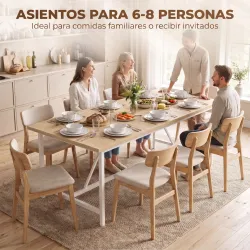 Mesa de Comedor Rectangular para 6 Personas Estilo Industrial con Estructura Metálica 180x80x76 cm Roble - Ogal.Es