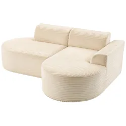 Sofá Esquinero en Forma de L Tapizado en Pana Sin Montaje Asiento Ancho Acolchado Grueso Beige - Ogal.Es