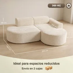 Sofá Esquinero en Forma de L Tapizado en Pana Sin Montaje Asiento Ancho Acolchado Grueso Beige - Ogal.Es