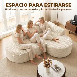 Sofá Esquinero en Forma de L Tapizado en Pana Sin Montaje Asiento Ancho Acolchado Grueso Beige - Ogal.Es