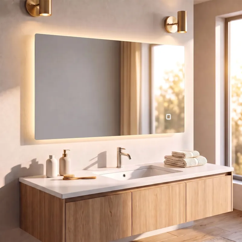 Espejo de Baño con Luz LED y Función de Memoria Antivaho 100x70 cm 3 Colores Regulables Ajuste de Brillo Plata - Ogal.Es