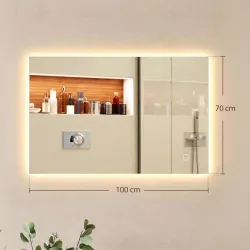 Espejo de Baño con Luz LED y Función de Memoria Antivaho 100x70 cm 3 Colores Regulables Ajuste de Brillo Plata - Ogal.Es
