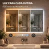 Espejo de Baño con Luz LED y Función de Memoria Antivaho 100x70 cm 3 Colores Regulables Ajuste de Brillo Plata - Ogal.Es