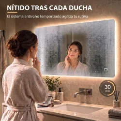 Espejo de Baño con Luz LED y Función de Memoria Antivaho 100x70 cm 3 Colores Regulables Ajuste de Brillo Plata - Ogal.Es
