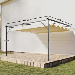 Pérgola de Pared de Jardín 4x3 m con Techo Retráctil Protección UPF30+ Drenaje Cenador de Jardín para Exterior C... - Ogal.Es