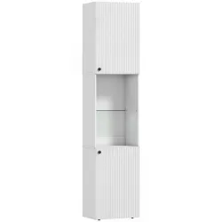 Armario de Baño Alto de 6 Niveles con 2 Puertas Estante de Vidrio Templado Estantes Ajustables 40x31x182 cm Blanco - Ogal.Es