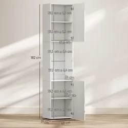 Armario de Baño Alto de 6 Niveles con 2 Puertas Estante de Vidrio Templado Estantes Ajustables 40x31x182 cm Blanco - Ogal.Es