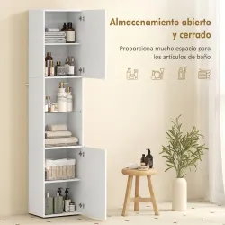 Armario de Baño Alto de 6 Niveles con 2 Puertas Estante de Vidrio Templado Estantes Ajustables 40x31x182 cm Blanco - Ogal.Es