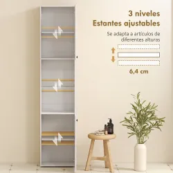 Armario de Baño Alto de 6 Niveles con 2 Puertas Estante de Vidrio Templado Estantes Ajustables 40x31x182 cm Blanco - Ogal.Es
