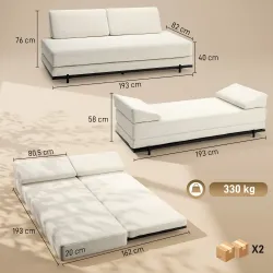 Sofá Cama de 3 Plazas 4 en 1 Sofá Cama Convertible 2 Almohadas con Funda Lavable Estructura de Acero 193x82x58 c... - Ogal.Es