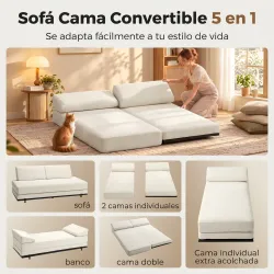 Sofá Cama de 3 Plazas 4 en 1 Sofá Cama Convertible 2 Almohadas con Funda Lavable Estructura de Acero 193x82x58 c... - Ogal.Es