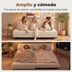 Sofá Cama de 3 Plazas 4 en 1 Sofá Cama Convertible 2 Almohadas con Funda Lavable Estructura de Acero 193x82x58 c... - Ogal.Es