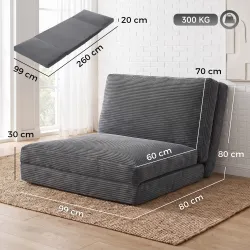 Silla de Suelo Plegable Sofá Cama Convertible de Pana 4 en 1 Acolchado Grueso Funda Extraíble y Lavable a Máquin... - Ogal.Es